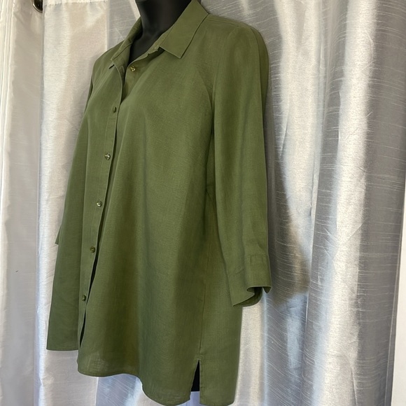 Coldwater Creek Women’s 1X Linen Green 3/4 Sleeve Button Up Shirt - Picture 2 of 9